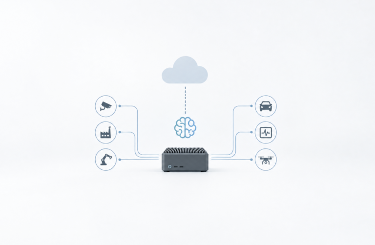 Edge AI node connected to cameras, robots and sensors